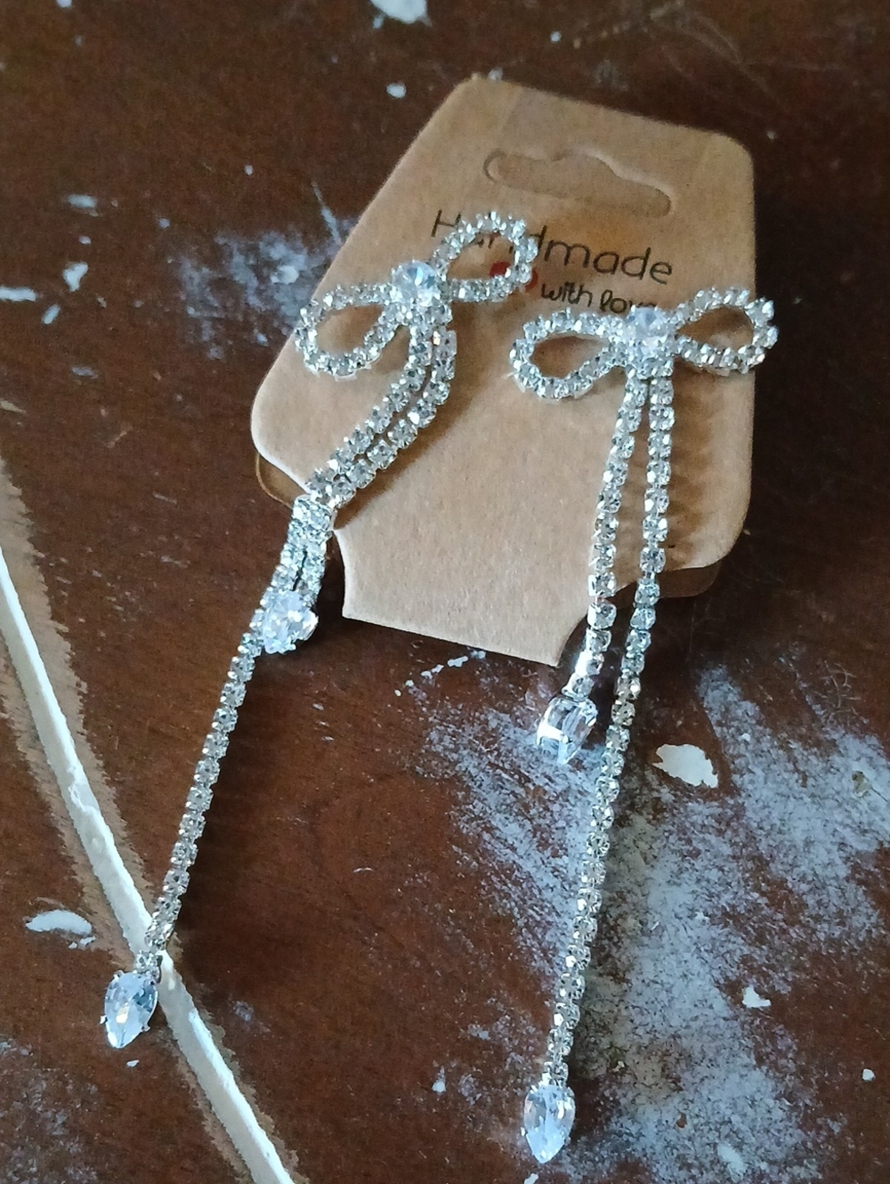 Crystal Rhinestone BLINGED OUT Bow Drop Dangle Earrings - NWT